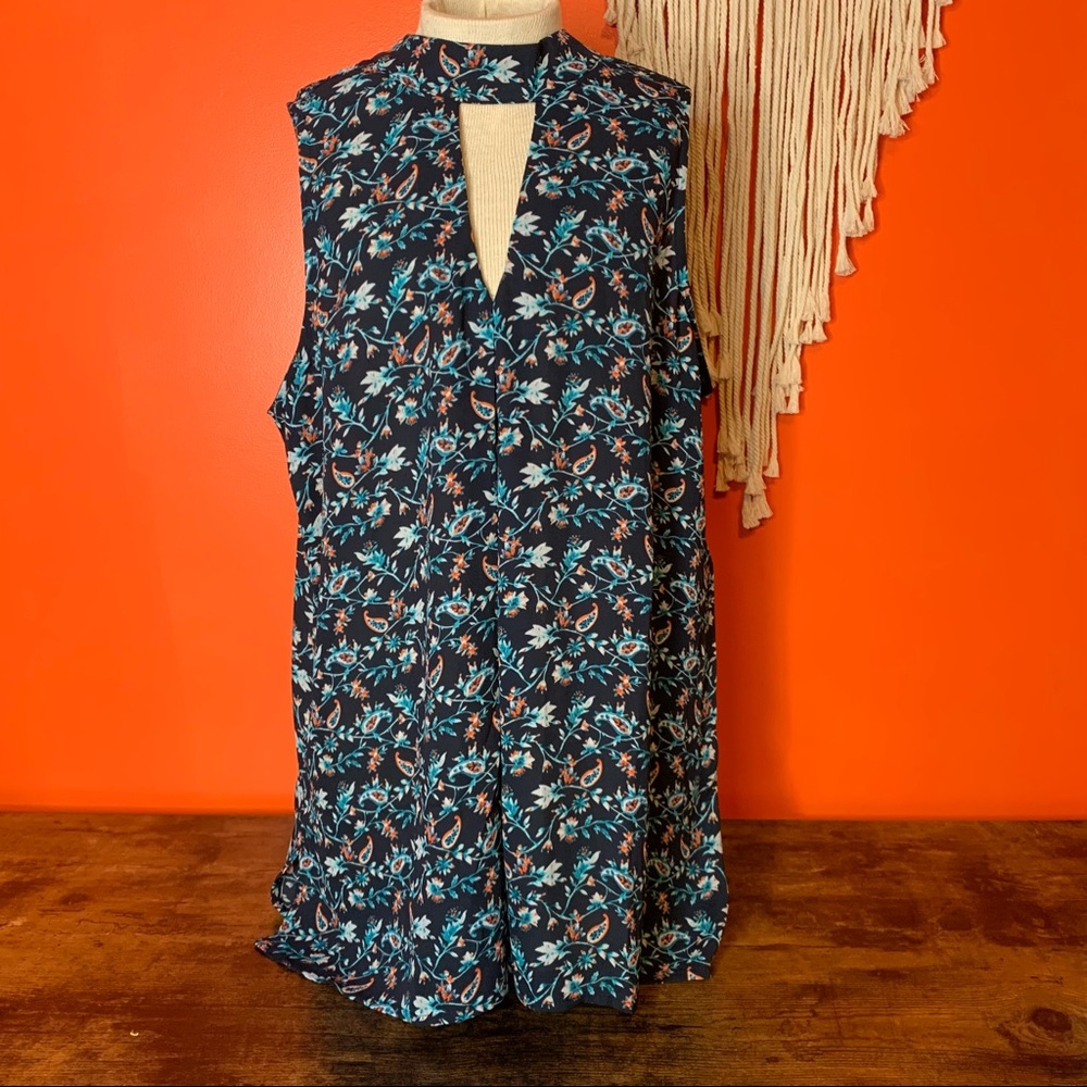 Violet + Claire Floral Paisley Print Cutout Sleeveless Boho Tank Top Blouse